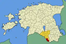 Karte von Estland, Position von Taheva hervorgehoben