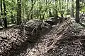 Ehemaliger Schießstand im Wolfer Wald mit Blick zum Zielwall mit Unterstand links