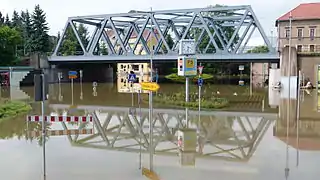 Überflutungen am Bahnhof Heidenau beim Elbehochwasser 2013