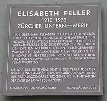Elisabeth Feller Gedenktafel, Stockerstrasse 9, Zürich
