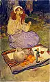 „Miguela, kneeling still, put it to her lip.“ Illustration zu „The Spanish Jade“ von Maurice Hewlett. In: Harper’s magazine, September 1906.