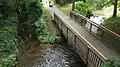 Jülich: Wasserfall (rechts) und Mündung des Mühlenteichs in den Ellbach (von links hinten)