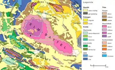 Geologische Karte des Nördlichen Harzvorlandes im Raum Braunschweig-Wolfenbüttel-Helmstedt mit der Asse links unten