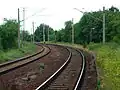 Die Bahnstrecke Elsterwerda–Elsterwerda-Biehla (fotografiert vom Bahnhof Elsterwerda-Biehla mit Blick Richtung Elsterwerda)