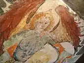 Engel auf einer Deckenmalerei in der Stiftskirche St. Ägidius in Neustadt an der Weinstraße (um 1420)