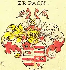 Gemehrtes Wappen der Grafen von Erbach und Herren zu Breuberg nach dem Wappenbuch von Johann Siebmacher.