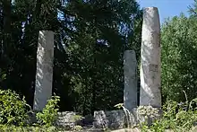 Drei Säulen des Galgens von 1702 in Ernen, Schweiz