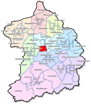 Lage von Südviertel im Stadtbezirk I Stadtmitte/Frillendorf/Huttrop