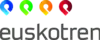 grauer kleingeschriebener Schriftzug „euskotren“, darüber vier stilisierte Stecknadeln, von links nach rechts in blau, grün, orange und rot
