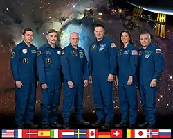 v. l. n. r. Oleg Skripotschka, Alexander Kaleri, Scott J. Kelly, Douglas Wheelock (Kommandant), Shannon Walker, Fjodor Jurtschichin