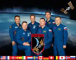 v. l. n. r.: Satoshi Furukawa, Mike Fossum, Ron Garan, Alexander Samokutajew, Sergei Wolkow und Andrei Borissenko