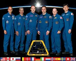 v. l. n. r.: Joseph Acaba, Mark Vande Hei, Alexander Missurkin, Anton Schkaplerow, Scott Tingle und Norishige Kanai