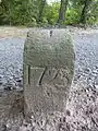 Grenzstein Rödelheim Bockenheim des 18. Jahrhunderts am Westrand des Biegwaldes, Ansicht Nordost