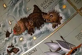 Fabelwesen aus dem Meer in den Landkarten der Replika des St.&nbsp;Galler Globus