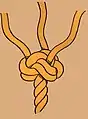 Man verdoppelt den Wandknoten, indem man den Wandknoten rechtsliegend nachsteckt.