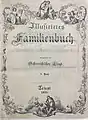 Familienbuch I. Band von 1851, Titelblatt: Allegorie zur Geschichte und zum Lesen