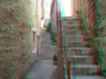 Farbiges 3D-Anaglyphenbild für Rot-Cyan-Brillen, Motiv: in den Gassen von Hvar auf der gleichnamigen kroatischen Insel &nbsp;