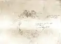 Bleistiftskizze von mehreren Hügeln mit Felsen und Bäumen. Auf der rechten Seite stehen handschriftliche Notizen und das Datum „13.May 1808“.