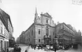 Die Franziskanerkirche und die noch enge Hatvaner Landstraße (spätere Kossuth Lajos utca) um 1900