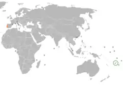 Lage von Fidschi und Portugal