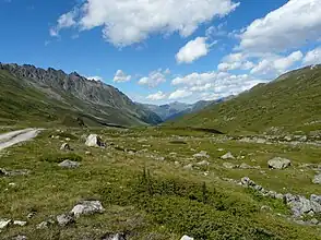 Fimbatal wenige hundert Meter unterhalb der Heidelberger Hütte (Blick Richtung Paznauntal mit Hohem Riffler im Hintergrund)