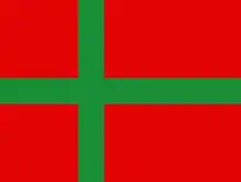 Die bekannteste Variante der inoffiziellen Flagge Bornholms: die Bornholmer Flagge, die auch Touristenflagge (Turistflaget) genannt wird