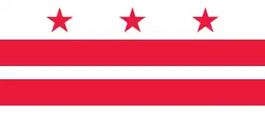 Flagge des Districts of Columbia zeigt drei rote Sterne auf weißem Grund
