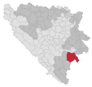 Lage der Gemeinde Foča in Bosnien und Herzegowina (anklickbare Karte)