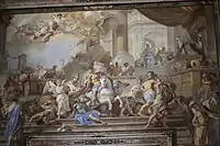 Francesco Solimena: Vertreibung des Heliodorus aus dem Tempel, Fresko an der inneren Eingangsfassade