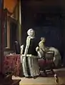 Frau bei der Morgentoilette