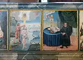 Detail der Nordempore: Taufe Jesu; Martin Luther mit dem Schwan dem Attribut Luthers