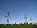 Einführung der 380-kV-Leitungen in die Schaltanlage, links abzweigend die 1957 fertiggestellte Leitung nach Rommerskirchen