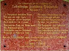 Bahnhof Friedberg, Gedenktafel zur Eröffnung (Gedicht von Ottokar Kernstock)