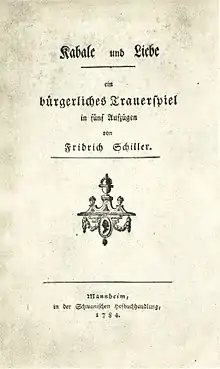 Titelblatt der Erstausgabe von Kabale und Liebe