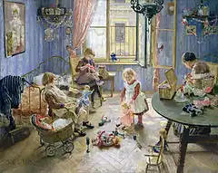 Idealisiertes Kinderzimmer: Fritz von Uhde: Die Kinderstube, Gemälde (1889)