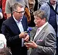 Altbürgermeister Fritz Schramma (CDU) im Interview nach den ersten Hochrechnungen im Alten Rathaus von Köln