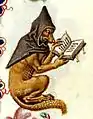 Lesender Fuchs mit klerikaler Kopfbedeckung (Stundenbuch, etwa 1460)