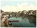 Fuldabrücke im Zentrum von Kassel, Photochromdruck um 1900