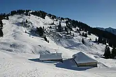 Blick von der Skipiste auf den Falben