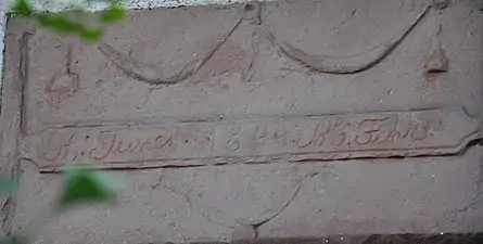 Schlussstein der Scheune, Inschrift „H. Juner 1844 M. Fehr“