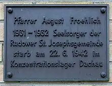 Gedenktafel in Berlin-Alt-Rudow, St. Joseph-Kirche