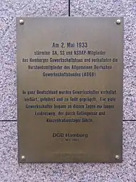 Gedenktafel zum 2. Mai 1933