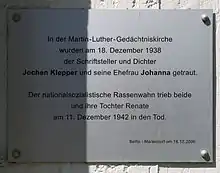 Gedenktafel ev. Gemeindehaus Jochen Klepper