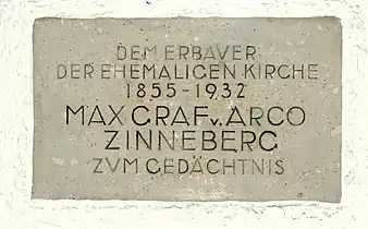 Gedenktafel an Graf Arco von Zinneberg