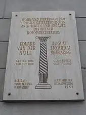 Gedenktafel auf Sicardsburgs und van der Nülls Wohnhaus Schadekgasse 4 in Wien