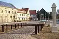 Halbmeilensäule Grumbach mit Geleitsschranke