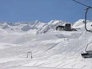 Gurschenfirn oben links vor dem Gemsstock, von der Gurschenalp gesehen.