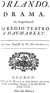 Georg Friedrich Händel – Orlando – Titelseite des Librettos  – London 1732