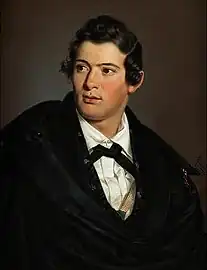 Georg Wilhelm Wanderer - Portrait of a Young Man in a White Shirt, Black Belt & Black Cape signed and dated 1840.jpg