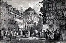 Heuwaage (re.) und Georgenhaus (li.) vor 1855